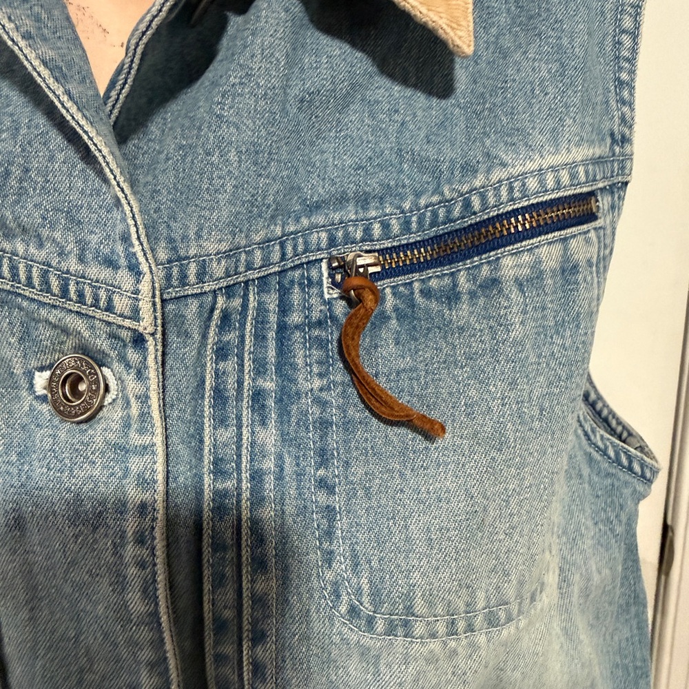RL67 Ralph Lauren Vintage Denim Vest with Tan Collar - Picture 3 of 5